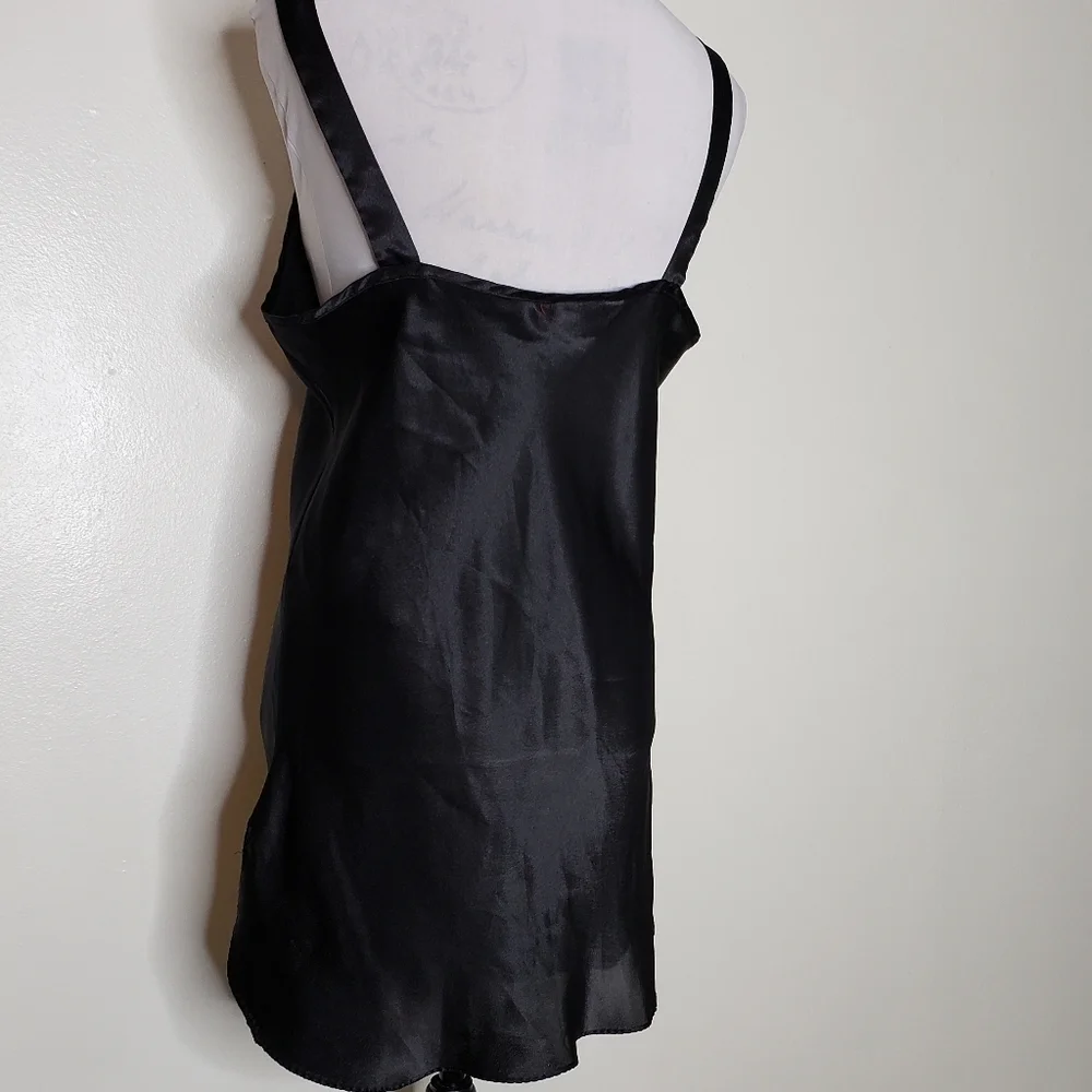 Vintage Black Satiny Night Slip Lingerie Chemise 80s Luxury Sexy Comfy Intimate